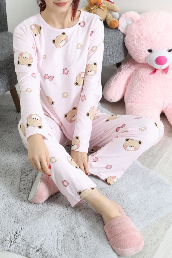 Süet Alt Üst Aynı Pijama Takımı Pembe 4