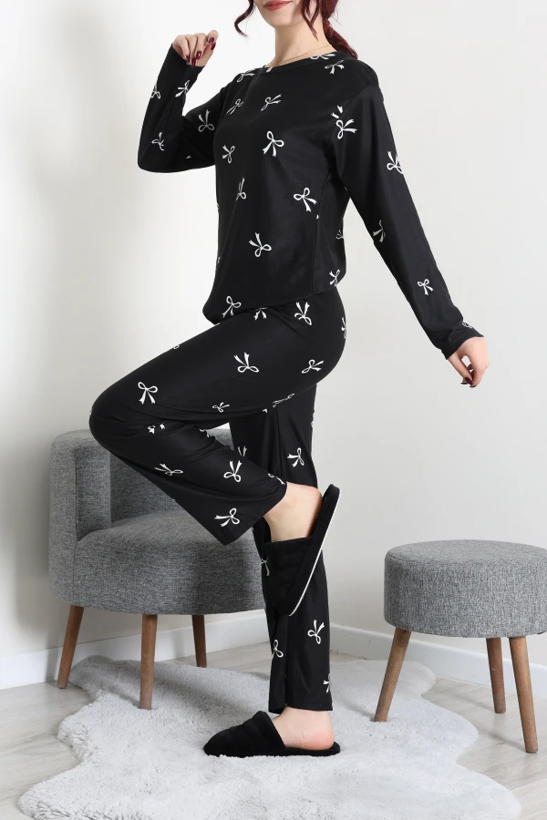 Süet Alt Üst Aynı Pijama Takımı Siyah 6