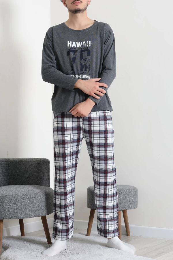 Baskılı Erkek Pijama Takımı Füme 4