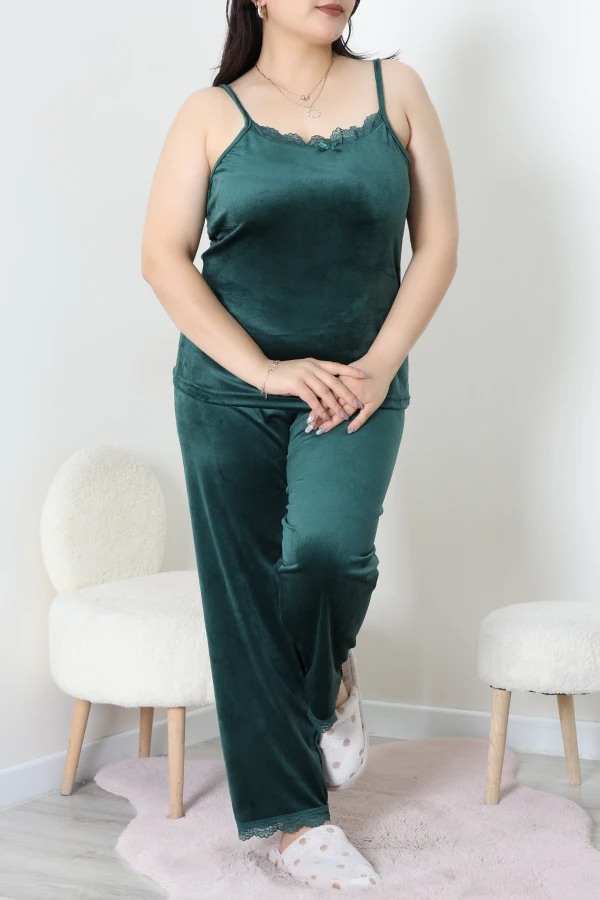 Fransız Kadife Battal Pijama Takımı Zümrüt 4