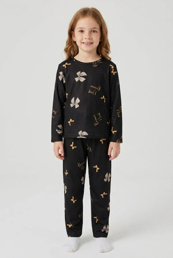 5-12 Yaş Süet Çocuk Pijama Takımı Siyah