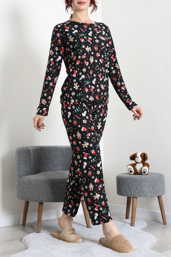 Süet Alt Üst Aynı Pijama Takımı Siyahkırmızı 2