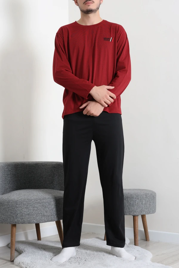 Süprem Nakışlı Erkek Pijama Takımı Bordo 4