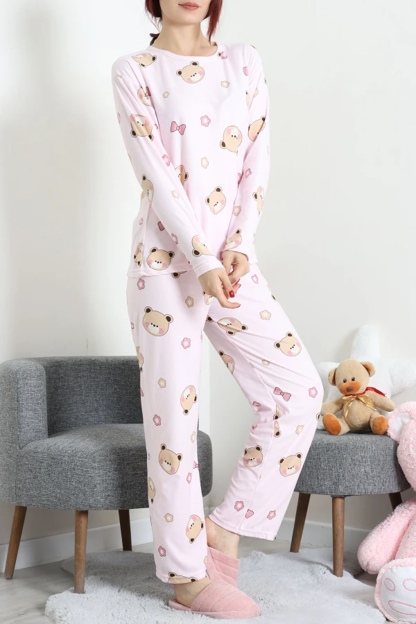 Süet Alt Üst Aynı Pijama Takımı Pembe 2