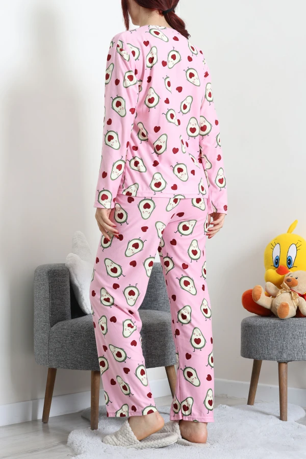 Süet Alt Üst Aynı Pijama Takımı Pembekalpli 8