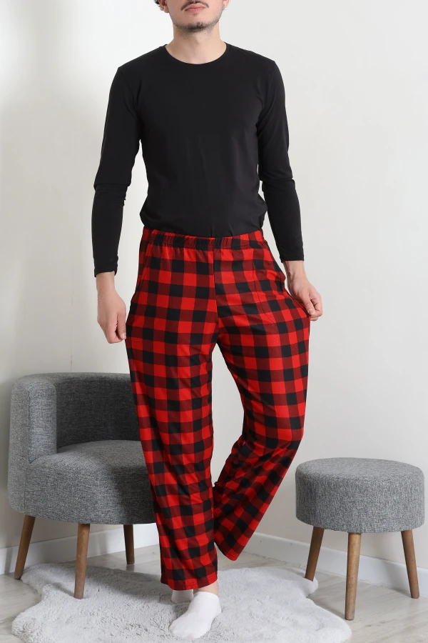 Süet Cepli Erkek Pijama Alt Kırmızı 4