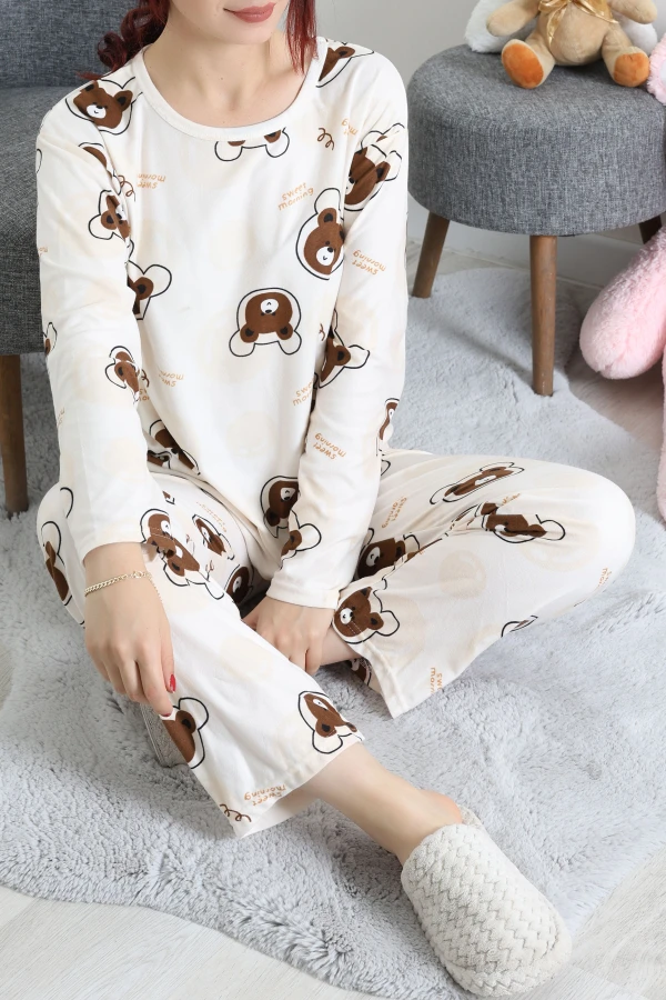 Süet Alt Üst Aynı Pijama Takımı Bejkahve 6