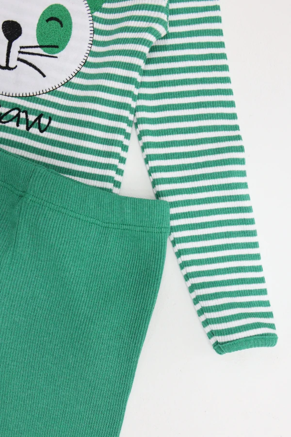 5-12 Yaş Kaşkorse Nakışlı Pijama Takımı Yeşil 6