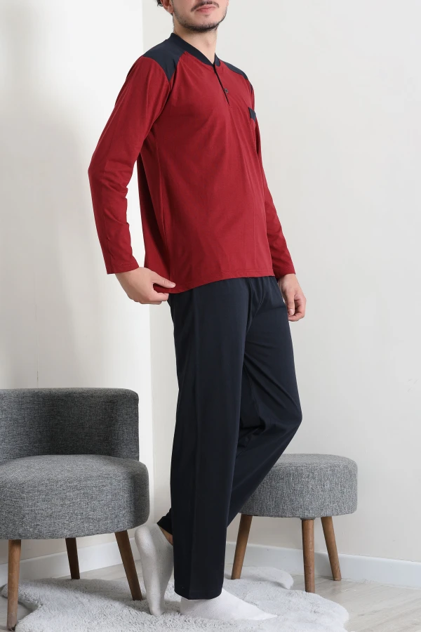 Süprem Nakışlı Erkek Pijama Takımı Bordo 6