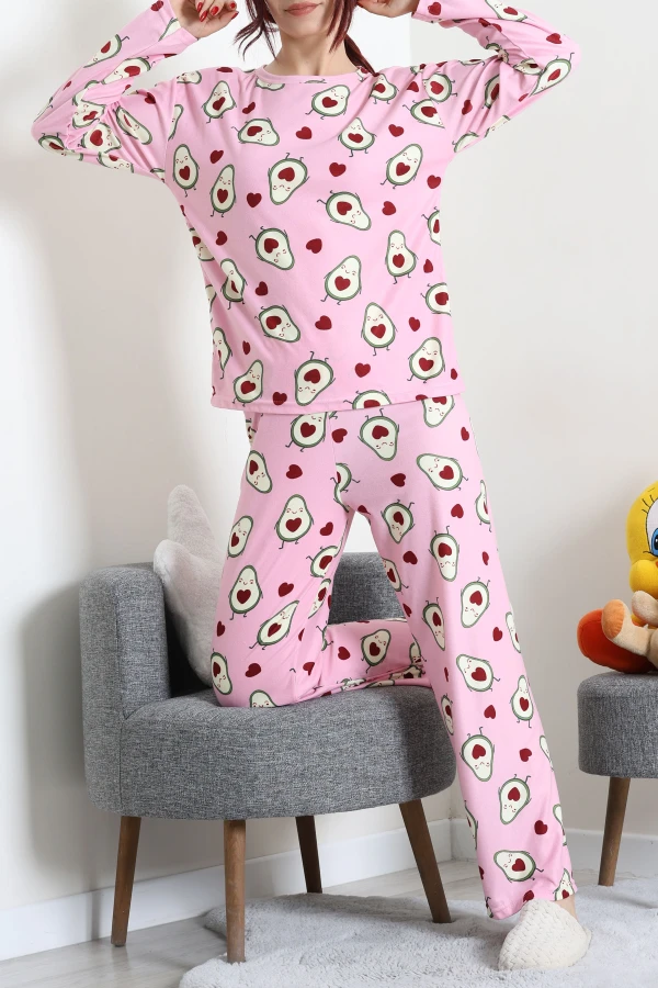 Süet Alt Üst Aynı Pijama Takımı Pembekalpli 7