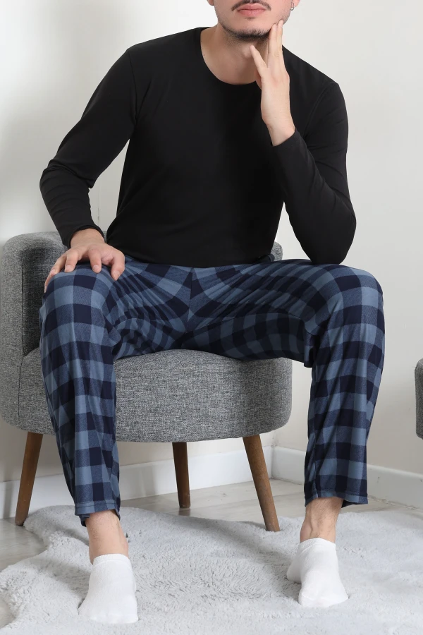 Süet Cepli Erkek Pijama Alt Açıkmavi 6