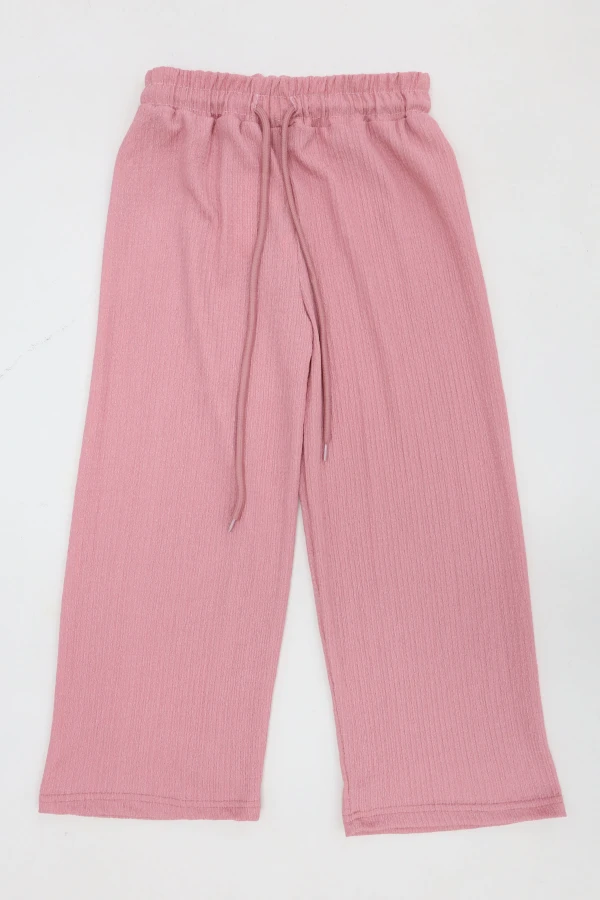6-14 Yaş Bürümcük Kumaş Kız Çocuk Pantolon Pembe 3