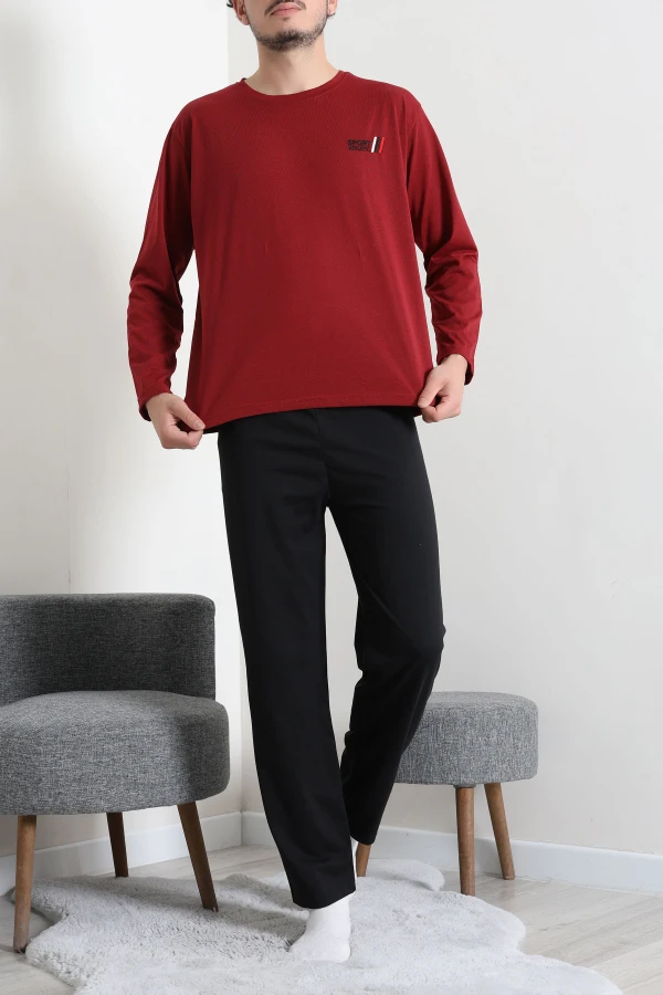 Süprem Nakışlı Erkek Pijama Takımı Bordo 2