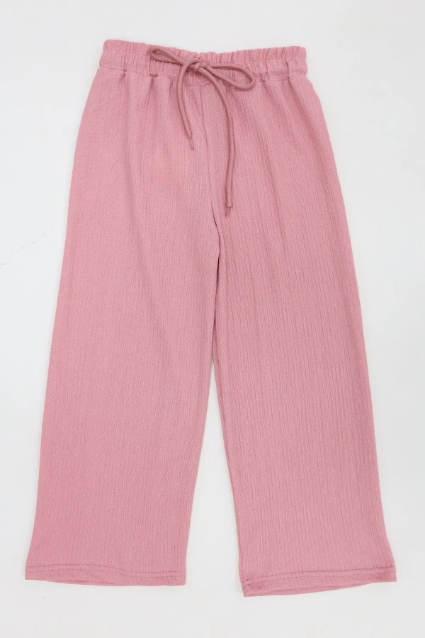 6-14 Yaş Bürümcük Kumaş Kız Çocuk Pantolon Pembe 2