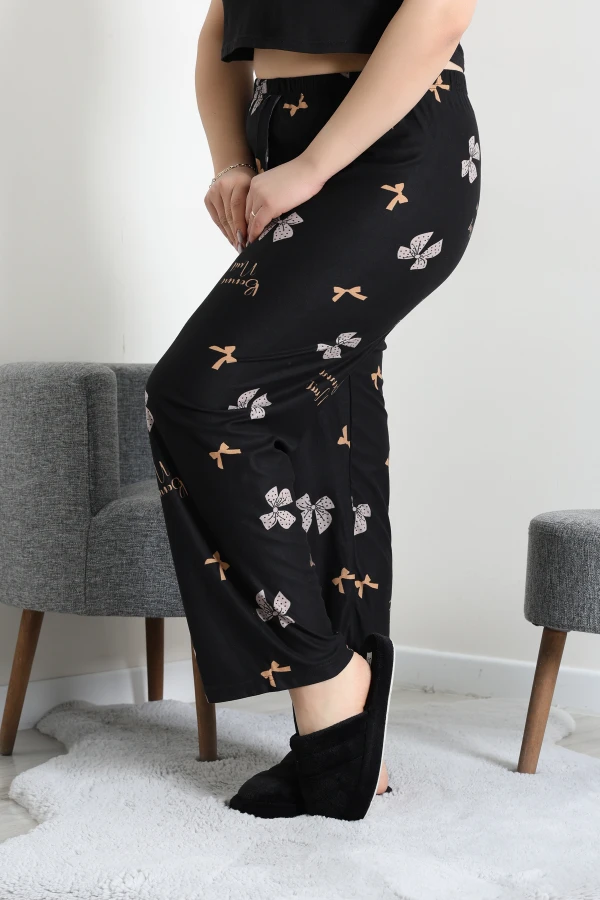 Büyük Beden Süet Pijama Altı Siyahkurdele 2
