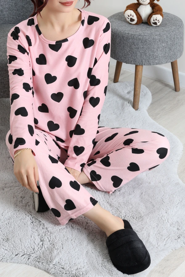 Süet Alt Üst Aynı Pijama Takımı Pudra 3