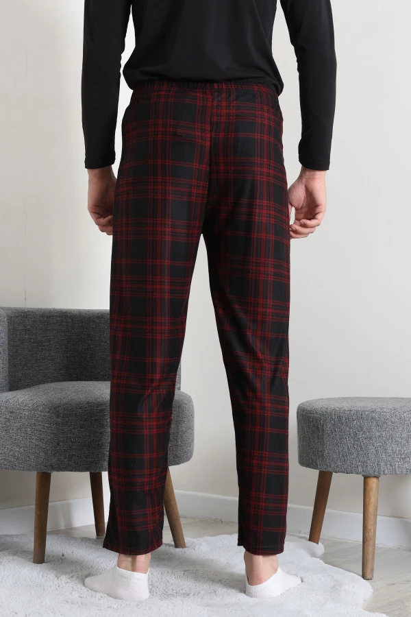 Süet Cepli Erkek Pijama Alt Bordo 7