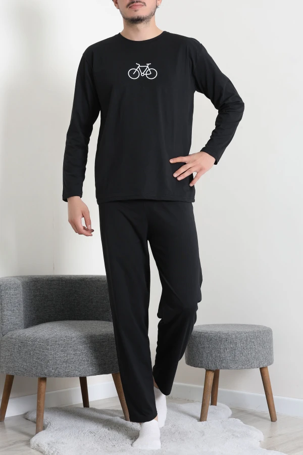 Süprem Baskılı Erkek Pijama Takımı Siyah