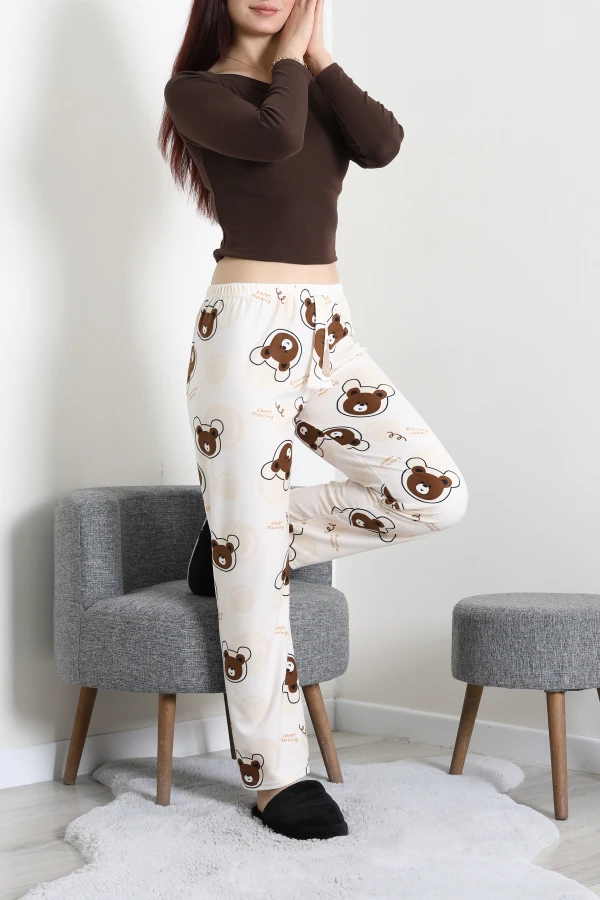 Desenli Süet Pijama Altı Kahverengi 4