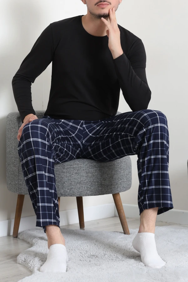 Süet Cepli Erkek Pijama Alt Lacivert 6