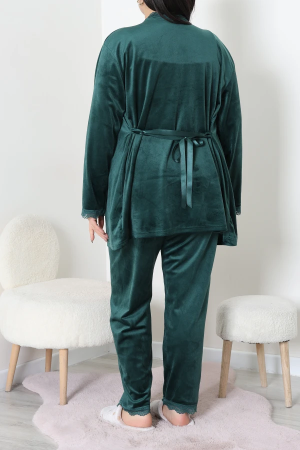 Fransız Kadife Battal Pijama Takımı Zümrüt 7