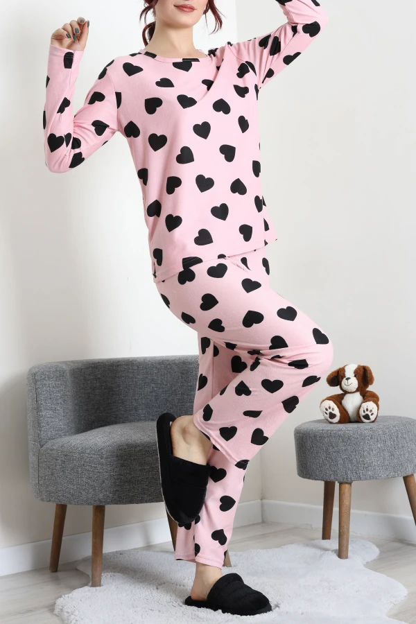 Süet Alt Üst Aynı Pijama Takımı Pudra 4