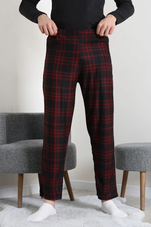 Süet Cepli Erkek Pijama Alt Bordo