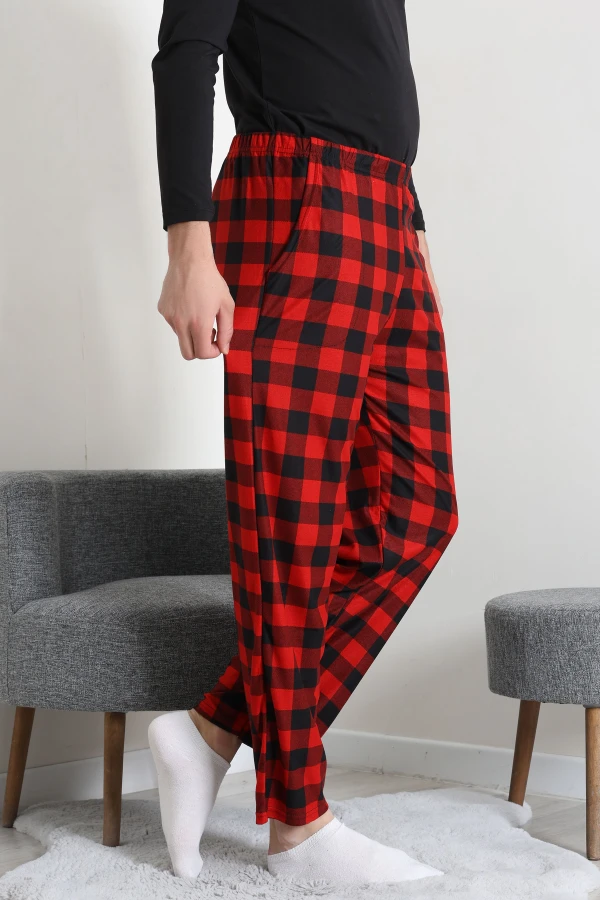 Süet Cepli Erkek Pijama Alt Kırmızı