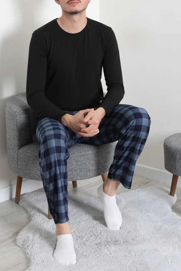 Süet Cepli Erkek Pijama Alt Açıkmavi 3