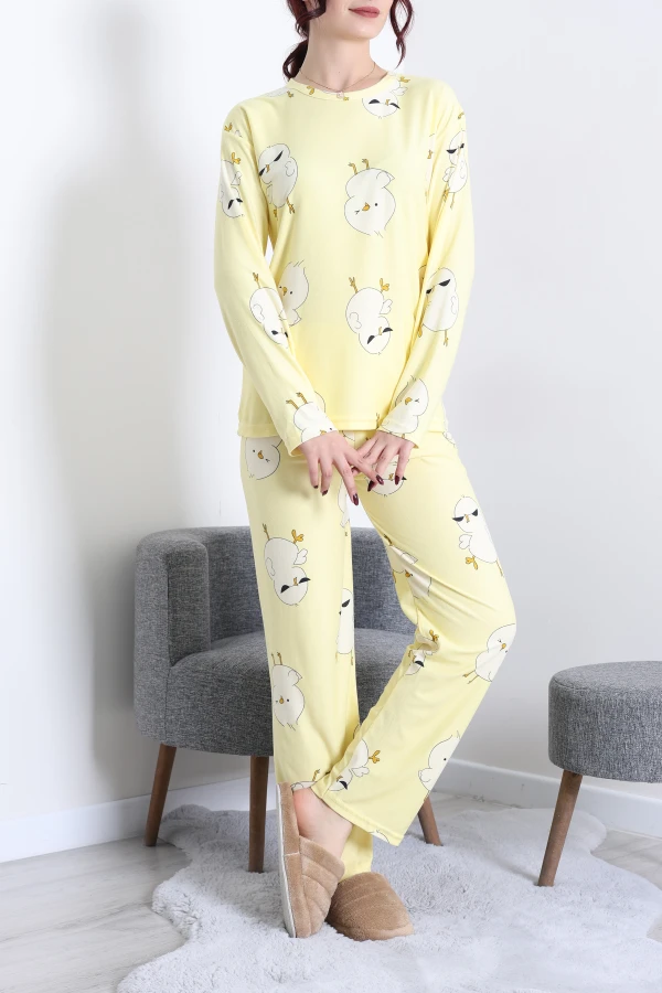 Süet Alt Üst Aynı Pijama Takımı Sarı 2