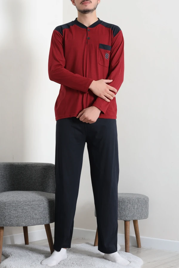 Süprem Nakışlı Erkek Pijama Takımı Bordo 5