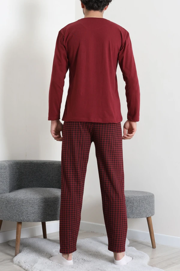 Süprem Ekoseli Baskılı Erkek Pijama Takımı Bordoekose 7