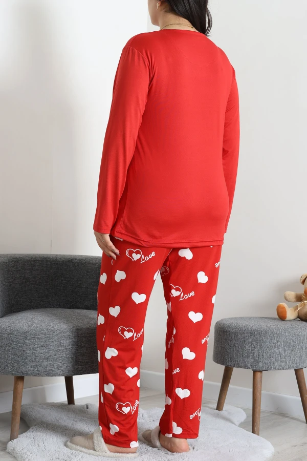 Milan Büyük Beden Baskılı Pijama Takımı Kırmızı 7