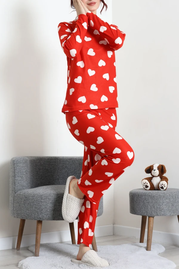 Süet Alt Üst Aynı Pijama Takımı Kırmızı 5