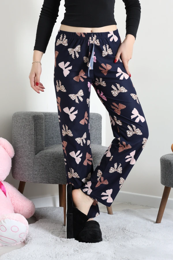 Desenli Süet Pijama Altı Lacivertpembe 4