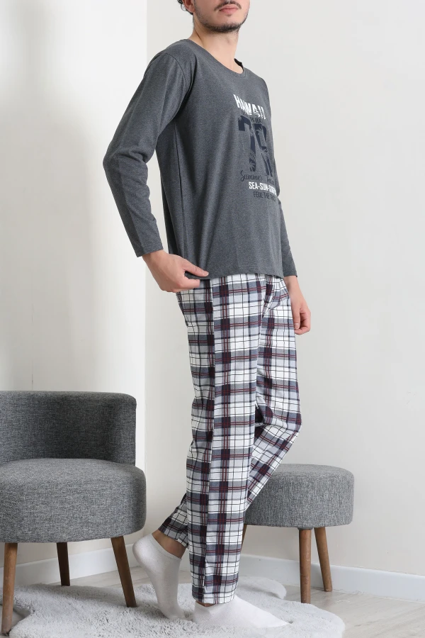 Baskılı Erkek Pijama Takımı Füme 5