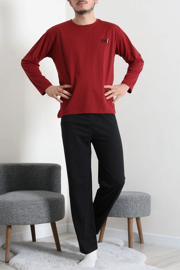 Süprem Nakışlı Erkek Pijama Takımı Bordo 5