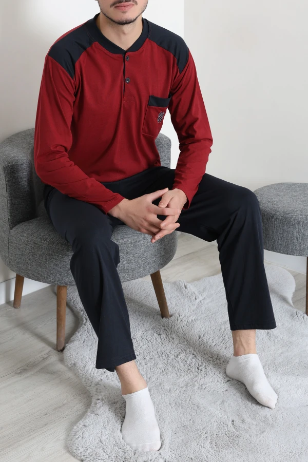 Süprem Nakışlı Erkek Pijama Takımı Bordo 4