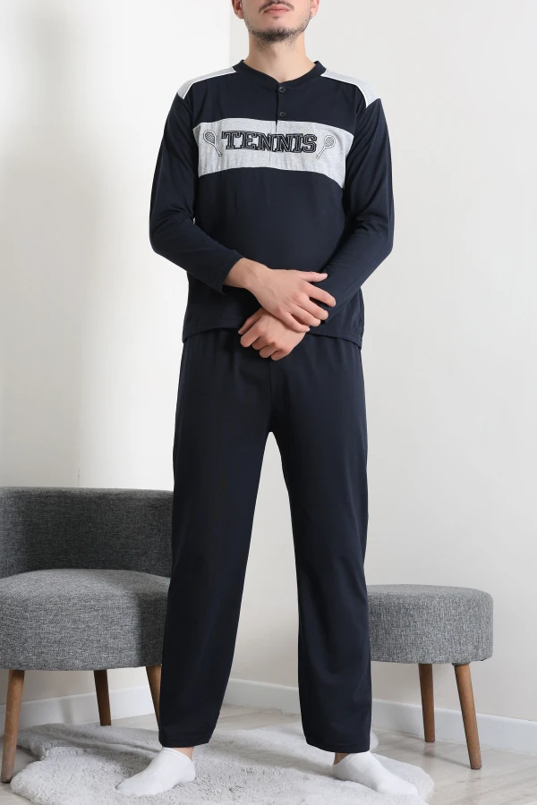 Süprem Patlı Garnili Erkek Pijama Takımı Lacivert 4