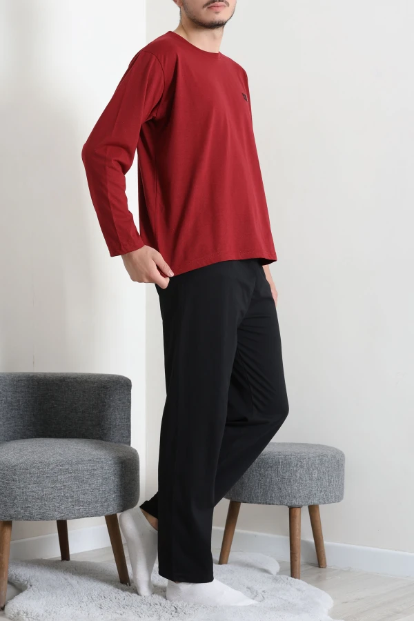 Süprem Nakışlı Erkek Pijama Takımı Bordo 6