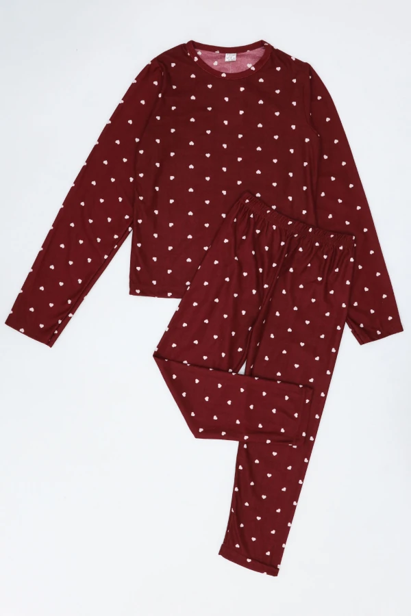 5-12 Yaş Süet Alt Üst Aynı Pijama Takımı Bordo 4