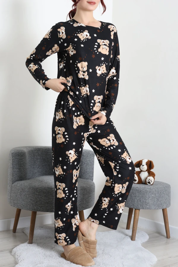 Süet Alt Üst Aynı Pijama Takımı Siyahayı 2