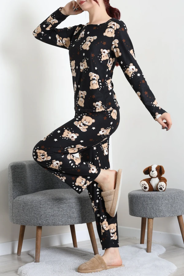 Süet Alt Üst Aynı Pijama Takımı Siyahayı 4