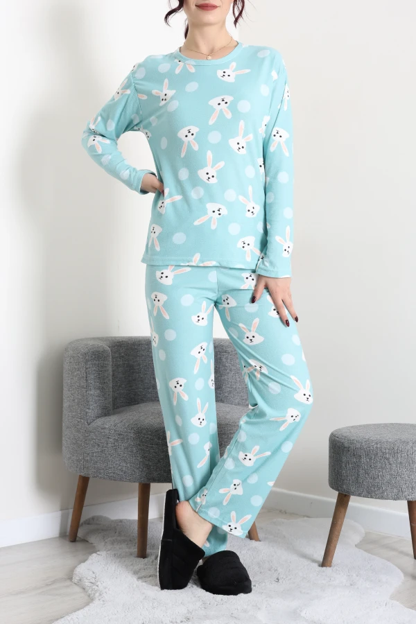 Süet Alt Üst Aynı Pijama Takımı Yeşiltavşan 4