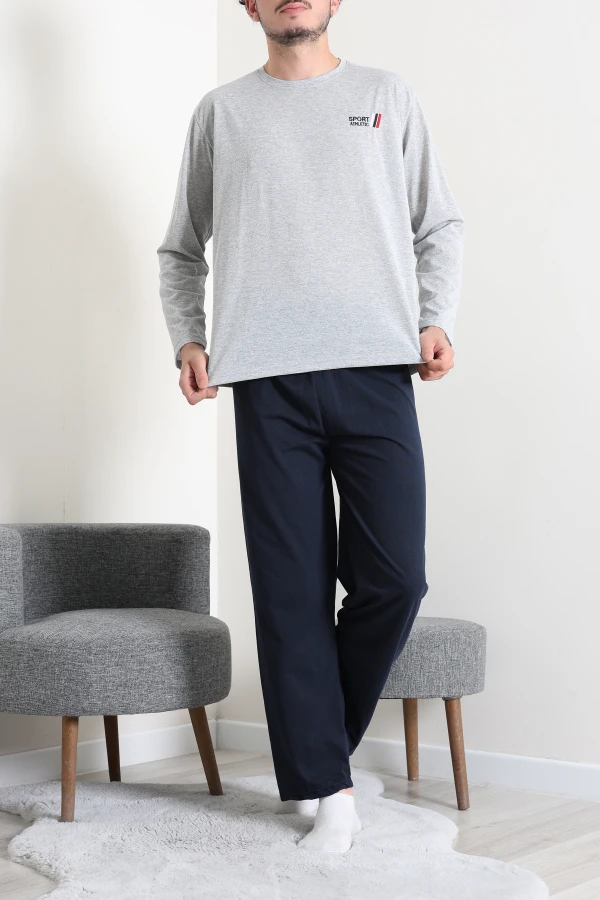 Süprem Nakışlı Erkek Pijama Takımı Gri 3