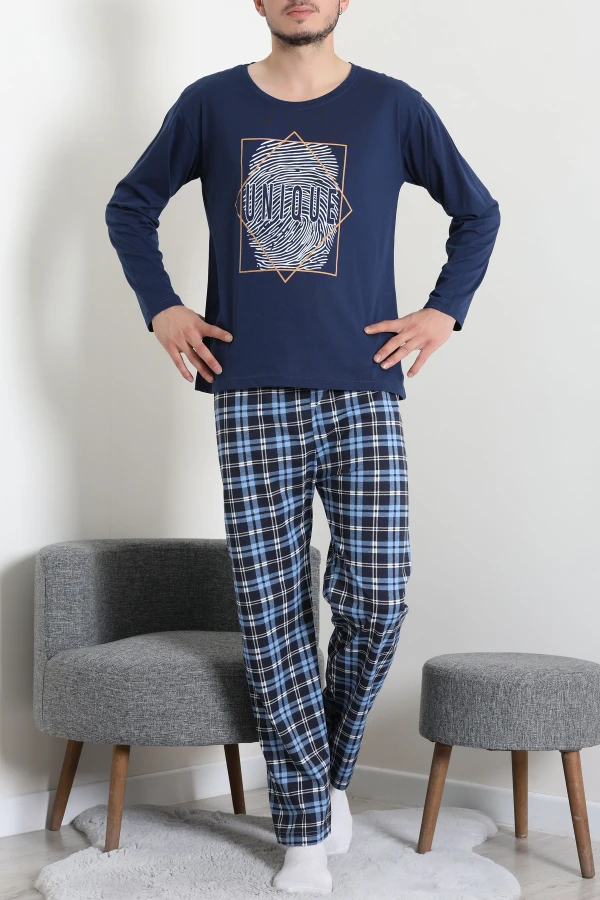 Süprem Ekoseli Uzun Kollu Erkek Pijama Takımı Lacimavi 2