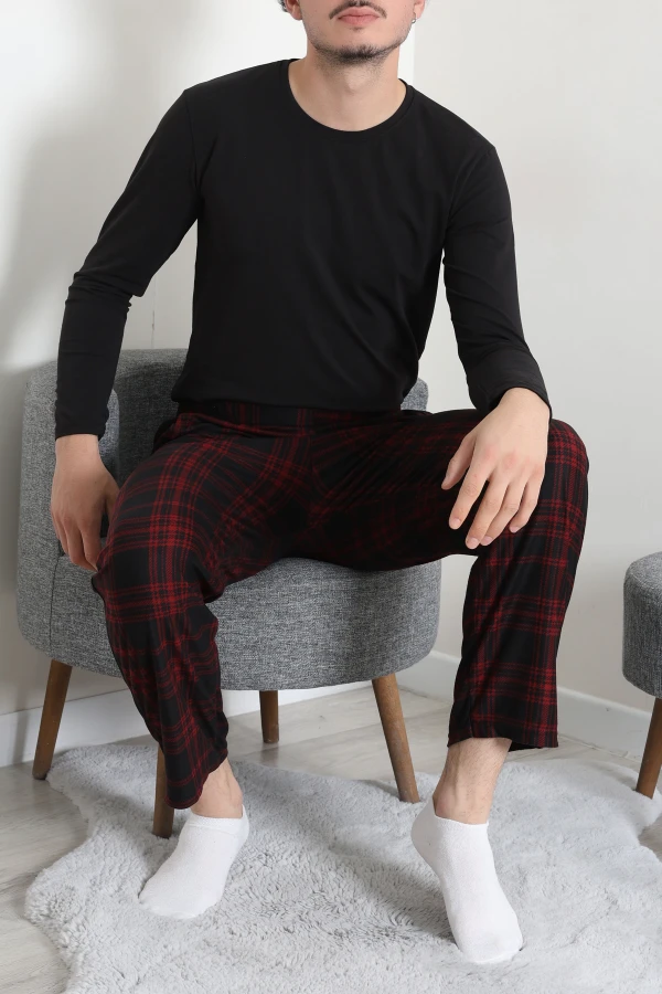 Süet Cepli Erkek Pijama Alt Bordo 2