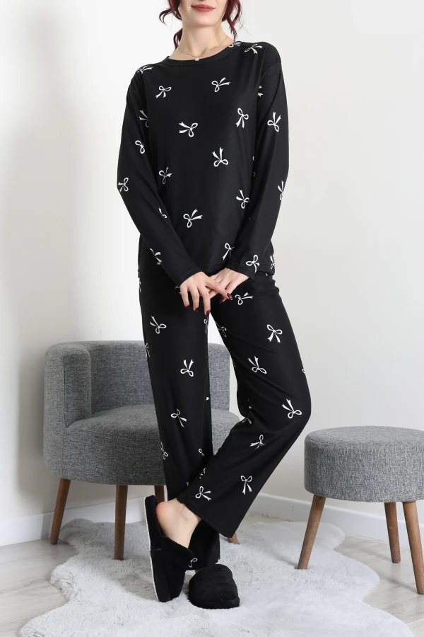 Süet Alt Üst Aynı Pijama Takımı Siyah 5