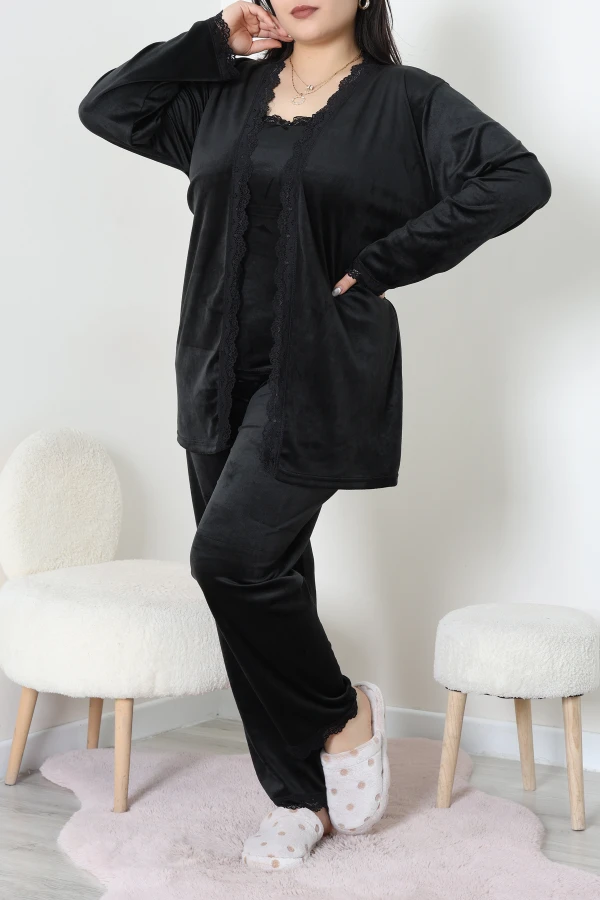 Fransız Kadife Battal Pijama Takımı Siyah 6