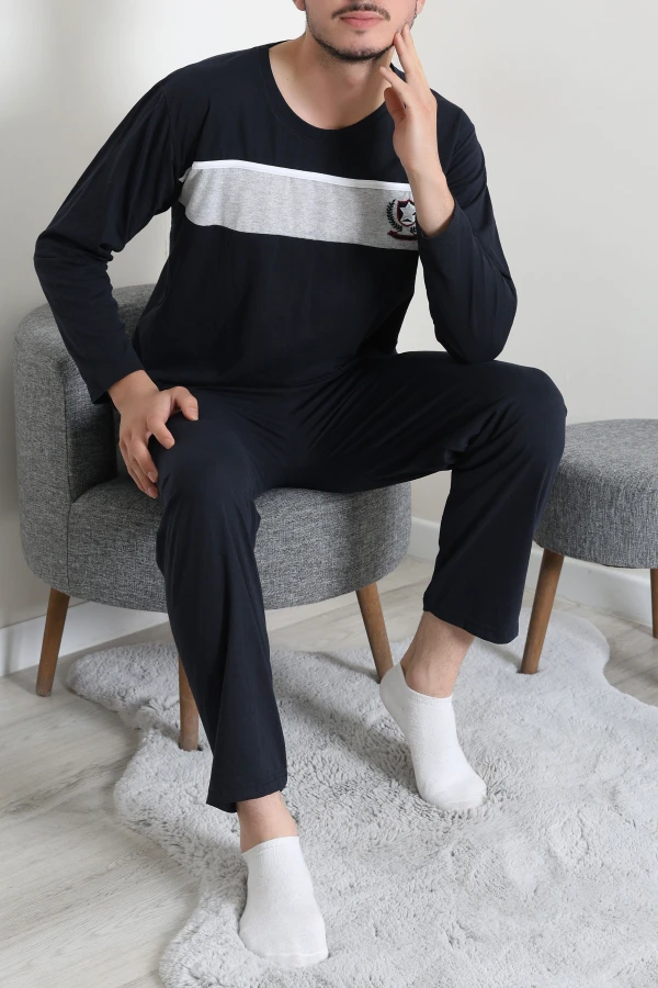Süprem Baskılı Erkek Pijama Takımı Lacivert